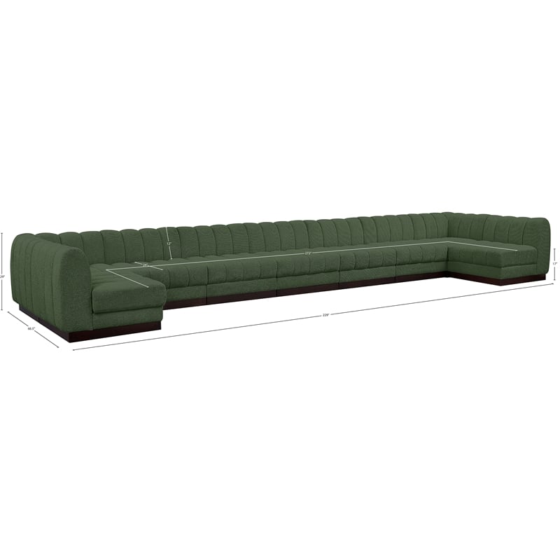 Meridian Furniture Quinn 9-Piece U-Shaped Fabric Modular Sectional in Green