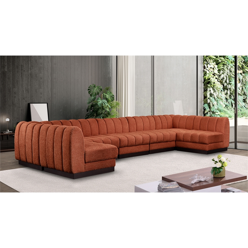 Meridian Furniture Quinn 7 PC U-Shaped Fabric Modular Sectional in Cognac Orange