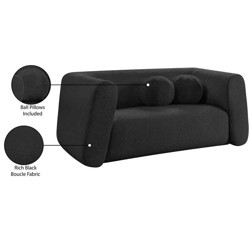 Meridian Furniture Abbington Contemporary Boucle Fabric Loveseat in Black