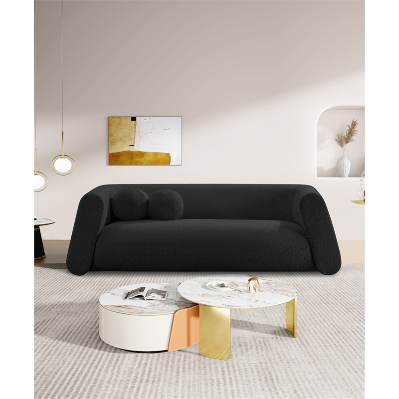 Meridian Furniture Abbington Contemporary Boucle Fabric Sofa in Black