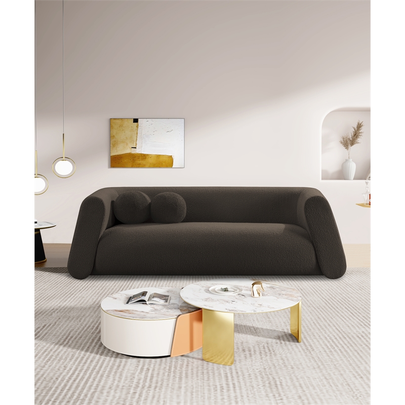 Meridian Furniture Abbington Contemporary Boucle Fabric Sofa in Brown
