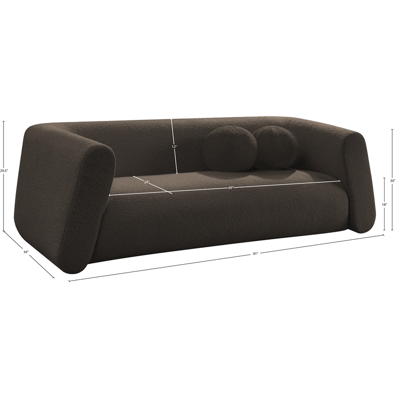 Meridian Furniture Abbington Contemporary Boucle Fabric Sofa in Brown