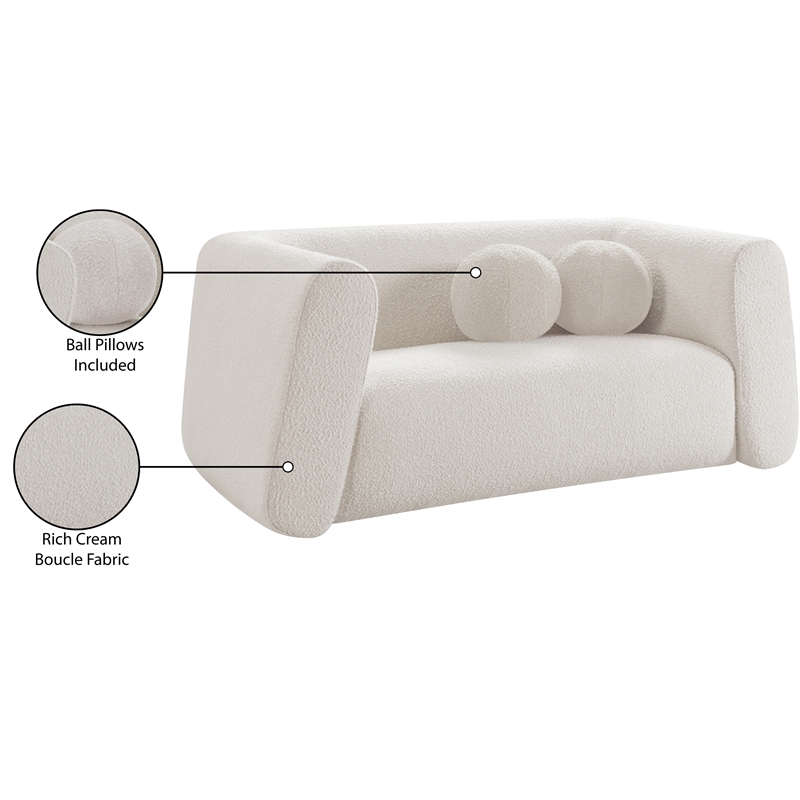 Meridian Furniture Abbington Contemporary Boucle Fabric Loveseat in Cream