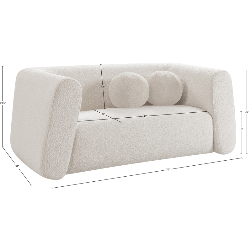 Meridian Furniture Abbington Contemporary Boucle Fabric Loveseat in Cream