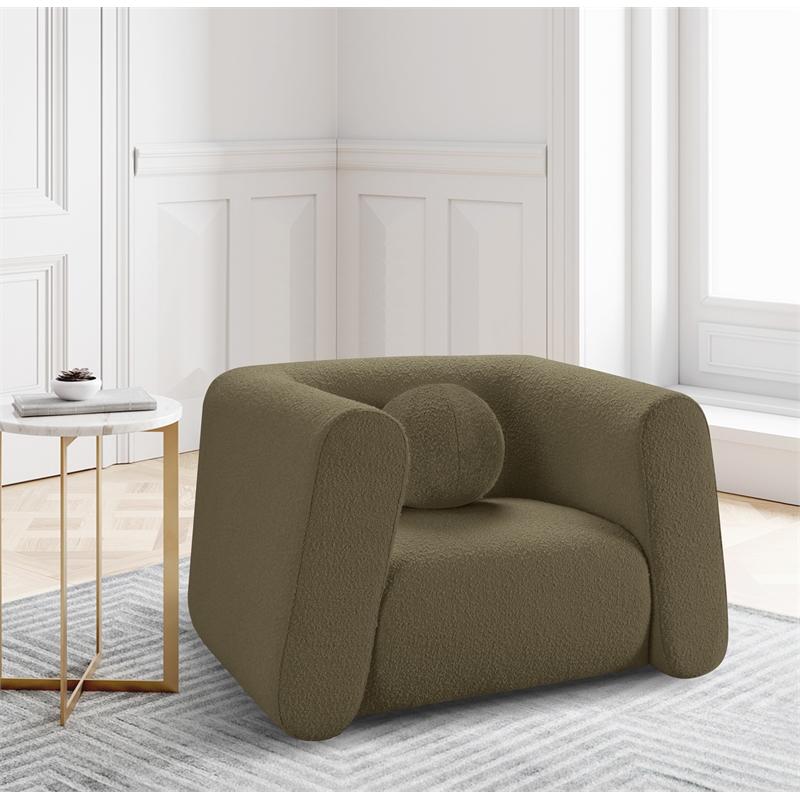 Meridian Furniture Abbington Contemporary Boucle Fabric Chair in Olive Green