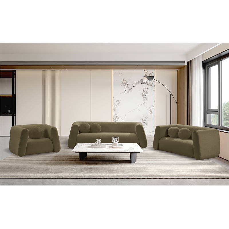 Meridian Furniture Abbington Contemporary Boucle Fabric Chair in Olive Green