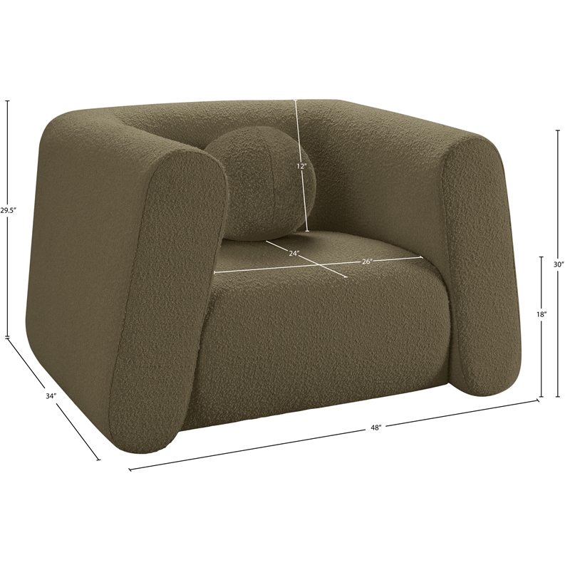 Meridian Furniture Abbington Contemporary Boucle Fabric Chair in Olive Green