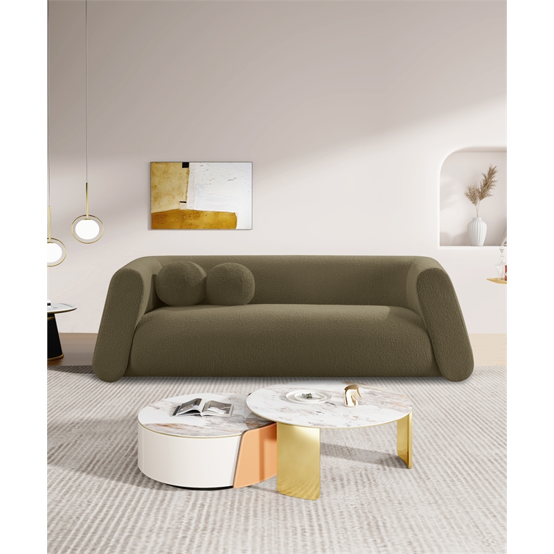 Meridian Furniture Abbington Contemporary Boucle Fabric Sofa in Olive Green