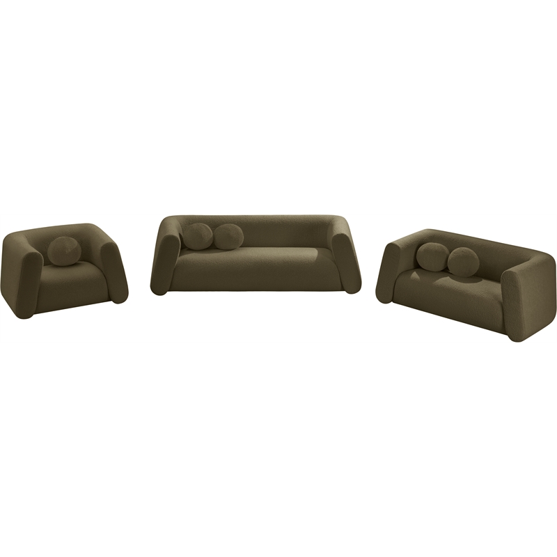 Meridian Furniture Abbington Contemporary Boucle Fabric Sofa in Olive Green