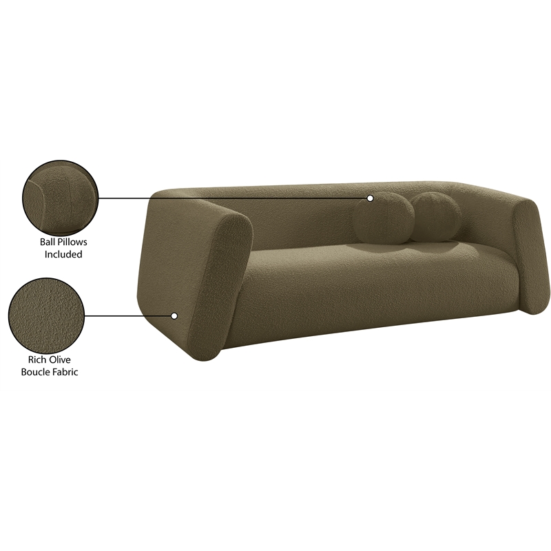 Meridian Furniture Abbington Contemporary Boucle Fabric Sofa in Olive Green