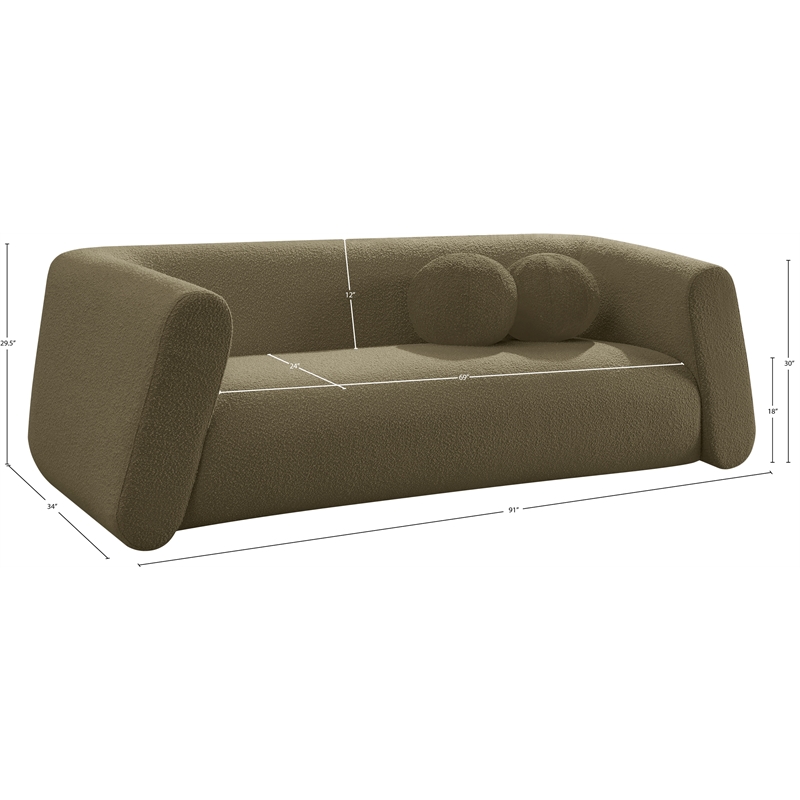 Meridian Furniture Abbington Contemporary Boucle Fabric Sofa in Olive Green