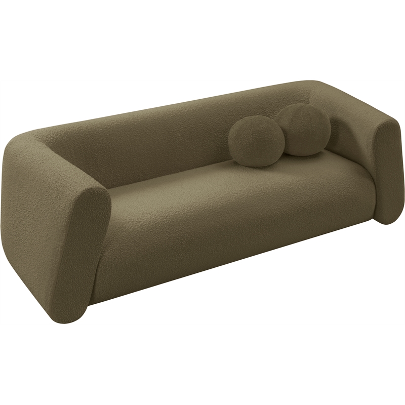 Meridian Furniture Abbington Contemporary Boucle Fabric Sofa in Olive Green