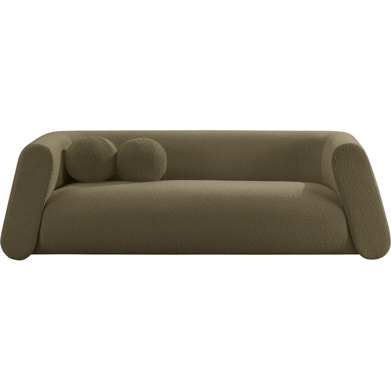 Meridian Furniture Abbington Contemporary Boucle Fabric Sofa in Olive Green