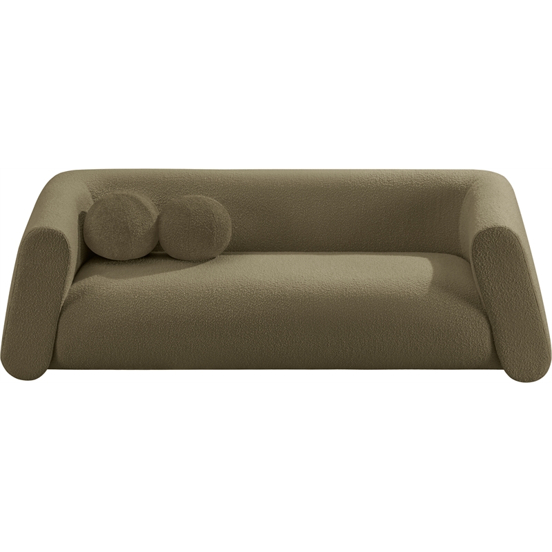 Meridian Furniture Abbington Contemporary Boucle Fabric Sofa in Olive Green