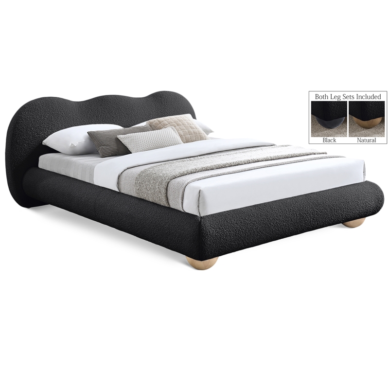 Meridian Furniture Hyde Contemporary Boucle Fabric Full Bed in Black
