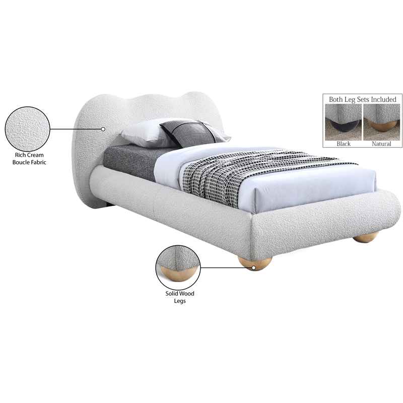 Meridian Furniture Hyde Contemporary Boucle Fabric Twin Bed in Cream