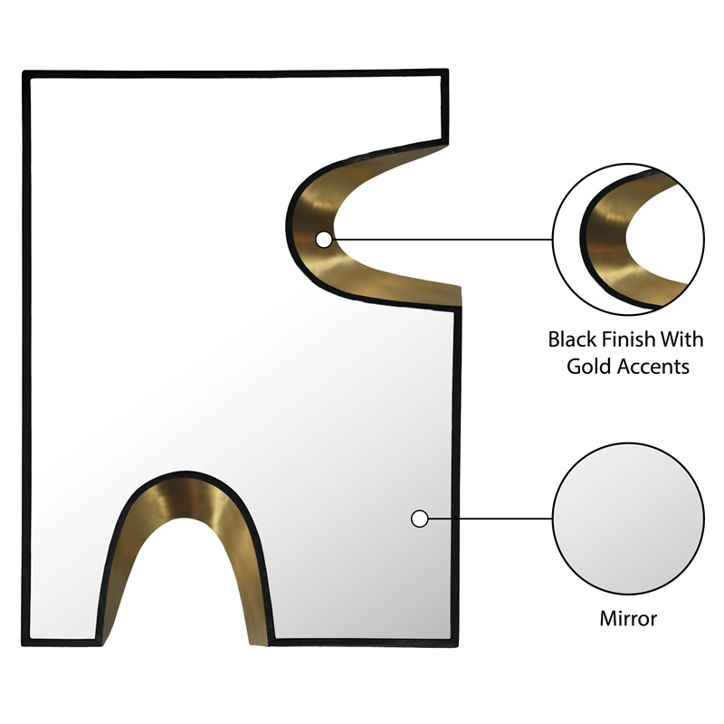 Meridian Furniture Soleil Black Mirror with Gold Iron Metal Accents