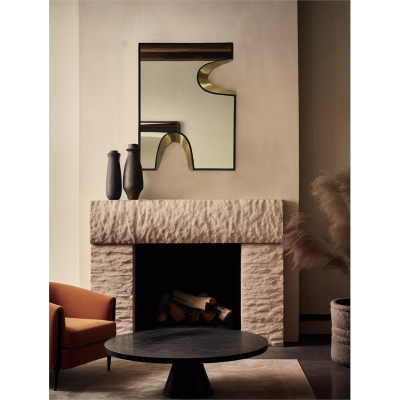 Meridian Furniture Soleil Black Mirror with Gold Iron Metal Accents