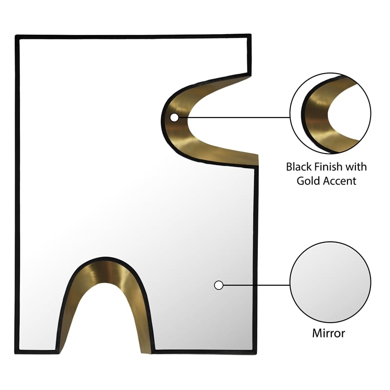 Meridian Furniture Soleil Black Mirror with Gold Iron Metal Accents