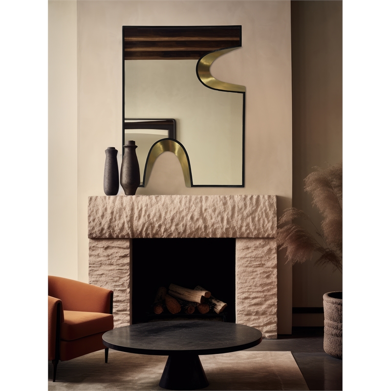 Meridian Furniture Soleil Black Mirror with Gold Iron Metal Accents