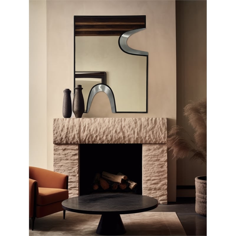 Meridian Furniture Soleil Black Mirror with Silver Iron Metal Accents
