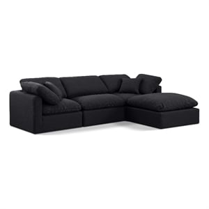 Meridian Furniture Indulge 105&quot Linen Fabric L-Shaped Modular Sectional in Black