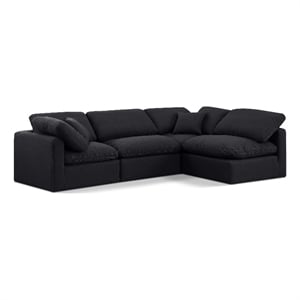 Meridian Furniture Indulge 129&quot Linen Fabric L-Shaped Modular Sectional in Black