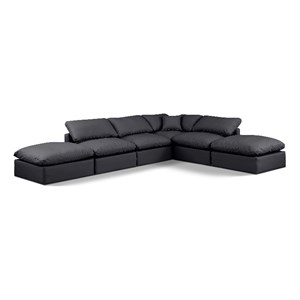 Meridian Furniture Indulge 140&quot Black Vegan Leather U-Shaped Modular Sectional