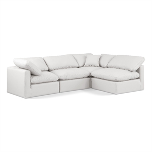 Meridian Furniture Indulge 105&quot Cream Vegan Leather L-Shaped Modular Sectional