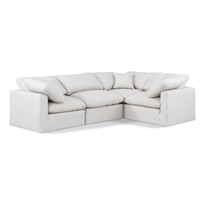 Meridian Furniture Indulge 105&quot Cream Vegan Leather L-Shaped Modular Sectional
