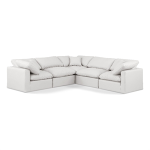 Meridian Furniture Indulge 105&quot Cream Vegan Leather L-Shaped Modular Sectional