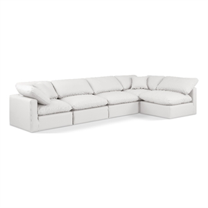 Meridian Furniture Indulge 140&quot Cream Vegan Leather L-Shaped Modular Sectional