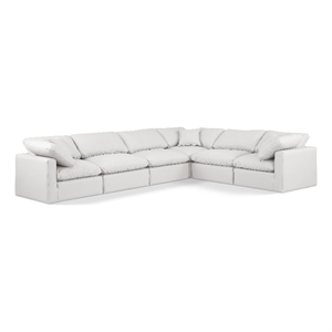 Meridian Furniture Indulge 140&quot Cream Vegan Leather L-Shaped Modular Sectional
