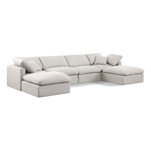 Meridian Furniture Indulge 140&quot Linen Fabric U-Shaped Modular Sectional in Cream