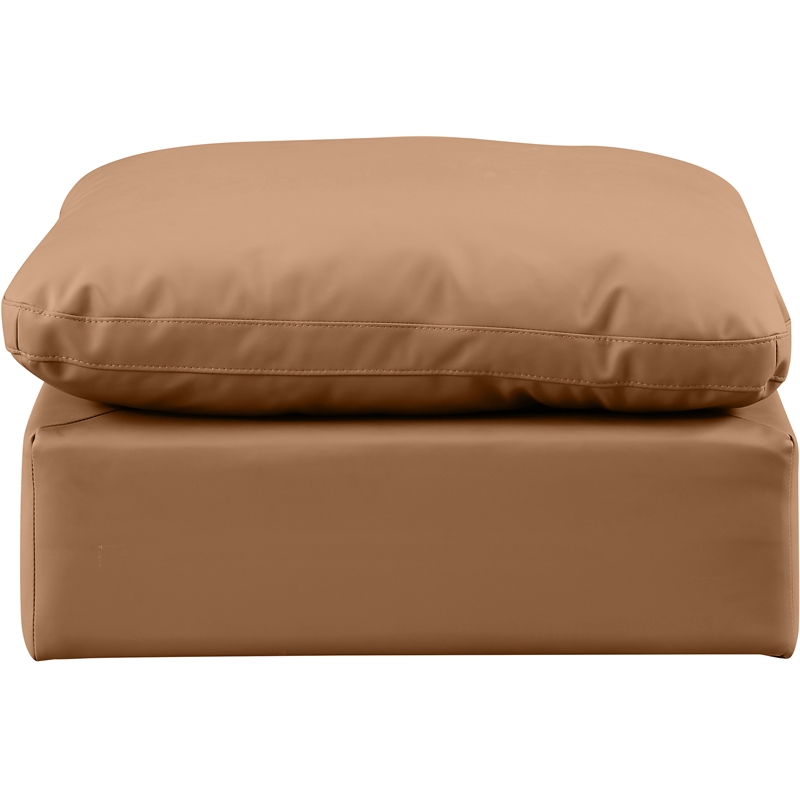 Meridian Furniture Indulge Contemporary Vegan Leather Ottoman in Cognac Orange