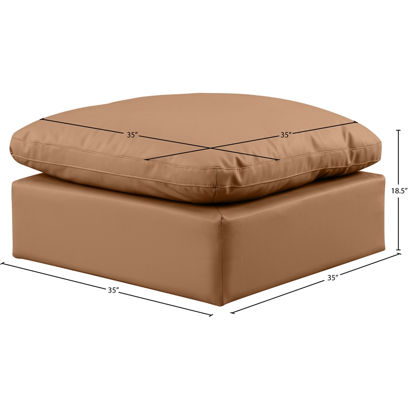 Meridian Furniture Indulge Contemporary Vegan Leather Ottoman in Cognac Orange