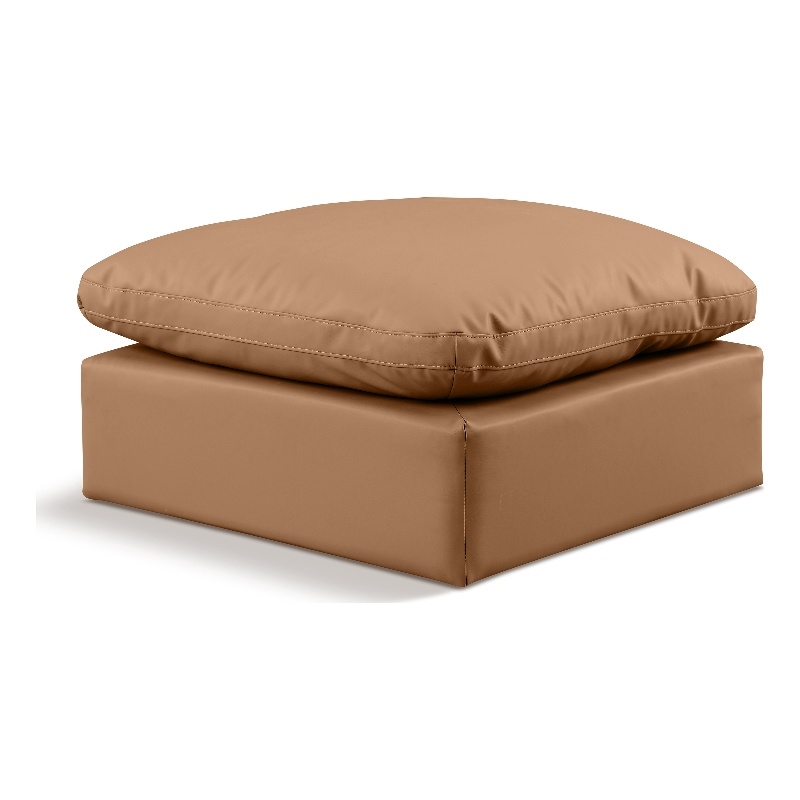 Meridian Furniture Indulge Contemporary Vegan Leather Ottoman in Cognac Orange