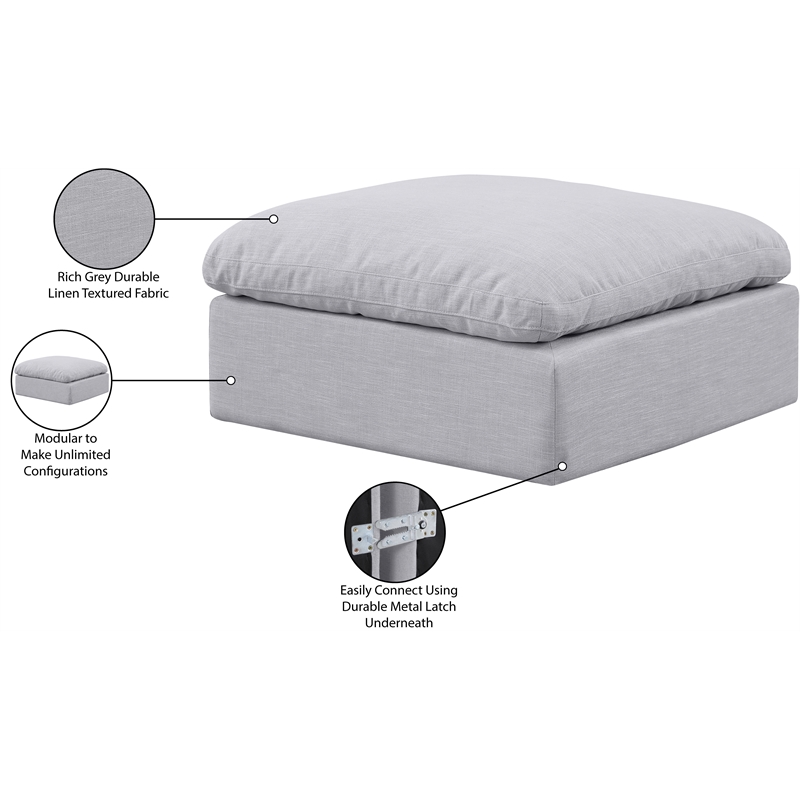 Meridian Furniture Indulge Contemporary Linen Fabric Ottoman in Gray