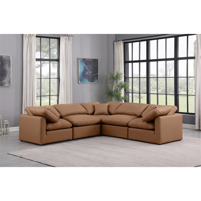 Meridian Furniture Indulge Vegan Leather L-Shaped Modular Sectional in Orange