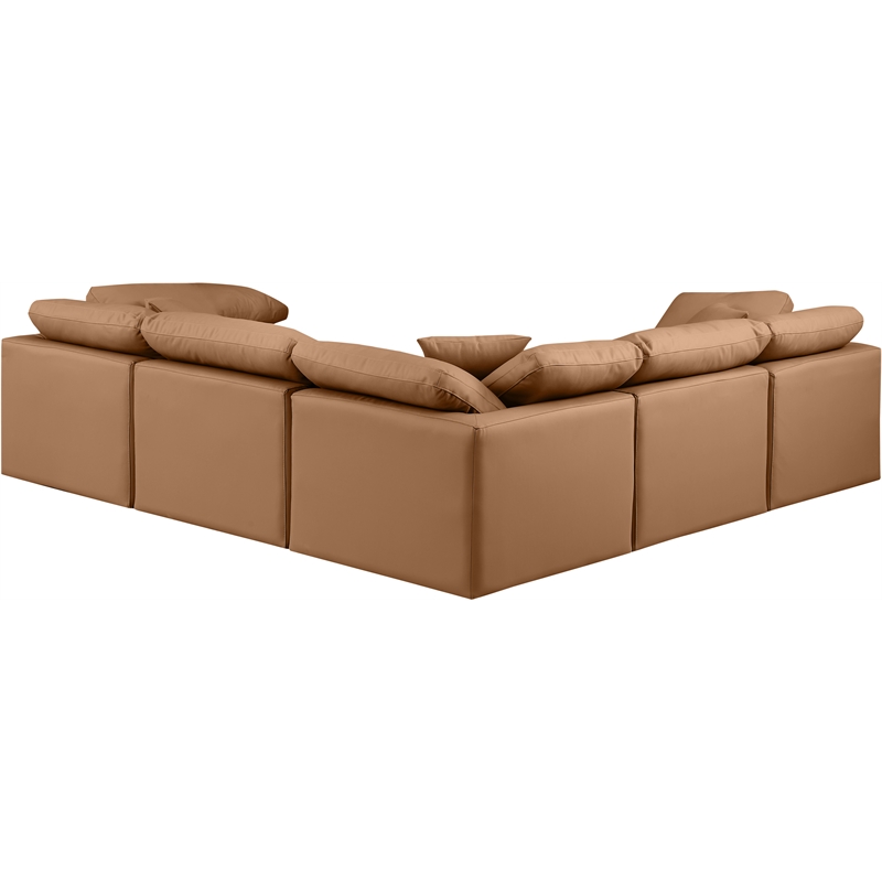 Meridian Furniture Indulge Vegan Leather L-Shaped Modular Sectional in Orange