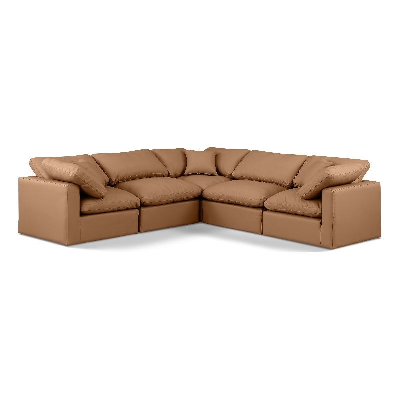 Meridian Furniture Indulge Vegan Leather L-Shaped Modular Sectional in Orange