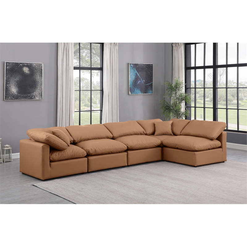 Meridian Furniture Indulge Vegan Leather L-Shaped Modular Sectional in Orange