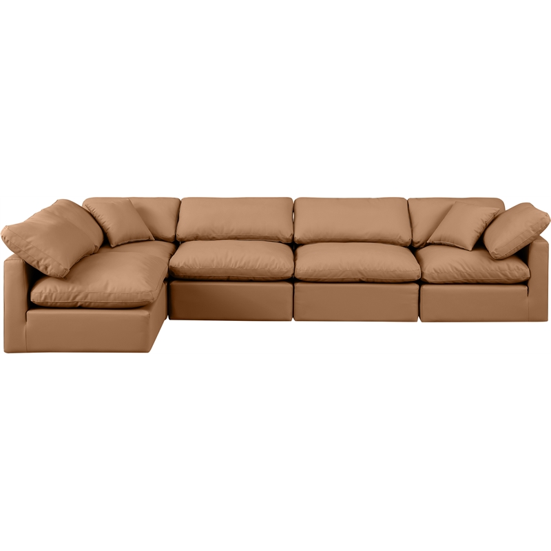 Meridian Furniture Indulge Vegan Leather L-Shaped Modular Sectional in Orange