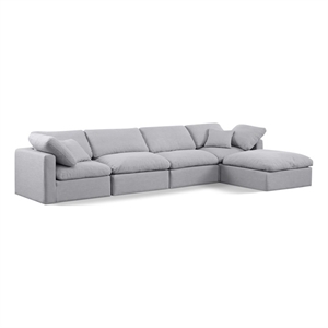 Meridian Furniture Indulge 129&quot Linen Fabric L-Shaped Modular Sectional in Gray