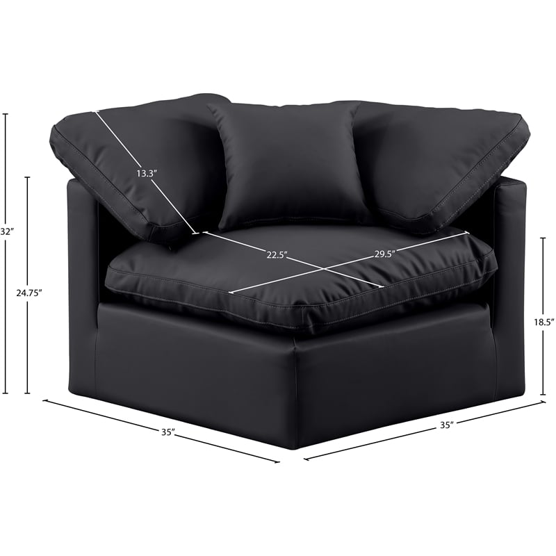 Meridian Furniture Indulge Contemporary Vegan Leather Corner Chair in Black
