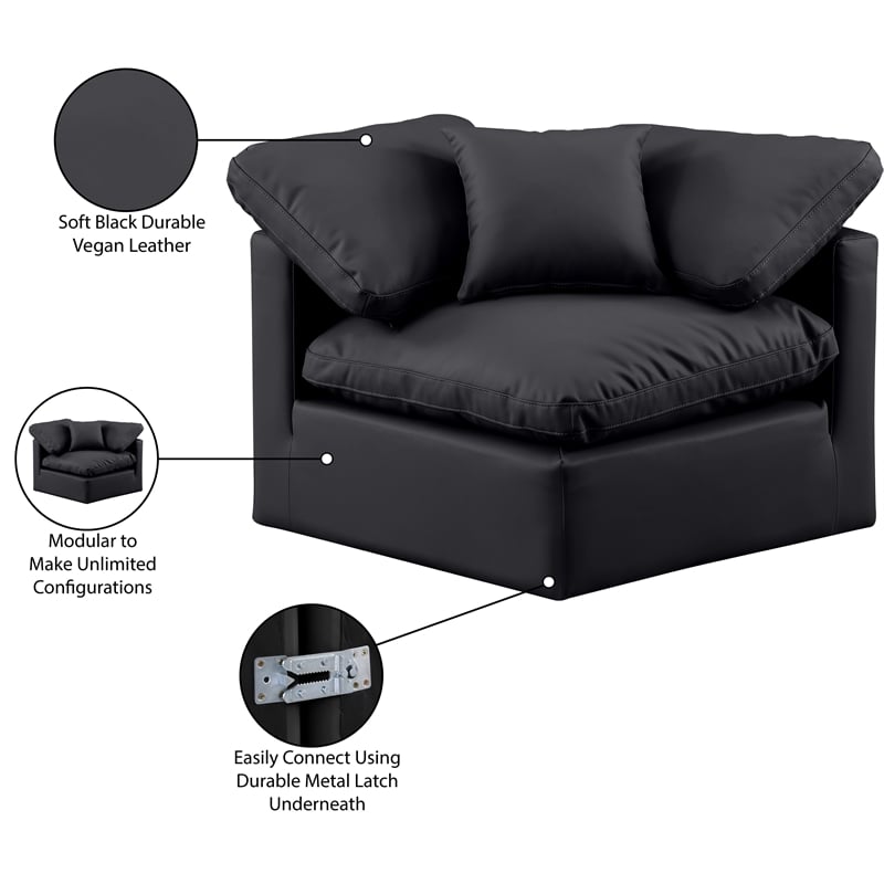 Meridian Furniture Indulge Contemporary Vegan Leather Corner Chair in Black
