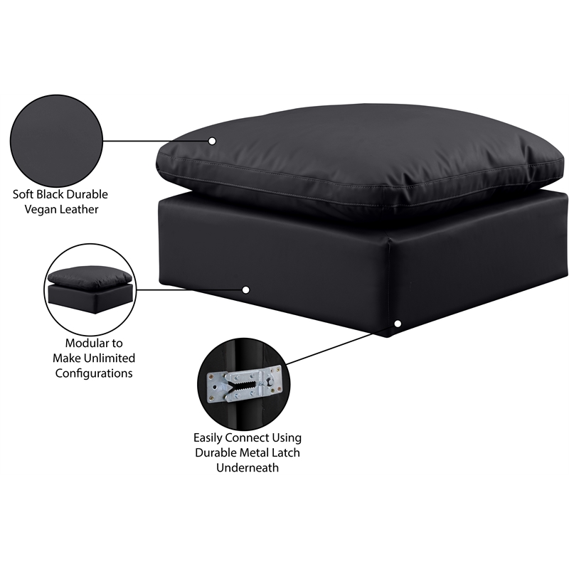 Meridian Furniture Indulge Contemporary Vegan Leather Ottoman in Black