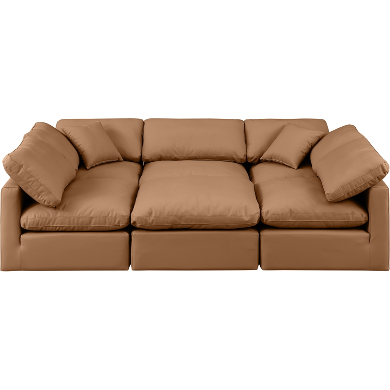 Meridian Furniture Indulge Vegan Leather U-Shaped Modular Sectional in Orange