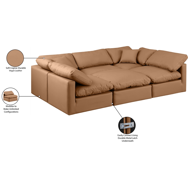Meridian Furniture Indulge Vegan Leather U-Shaped Modular Sectional in Orange