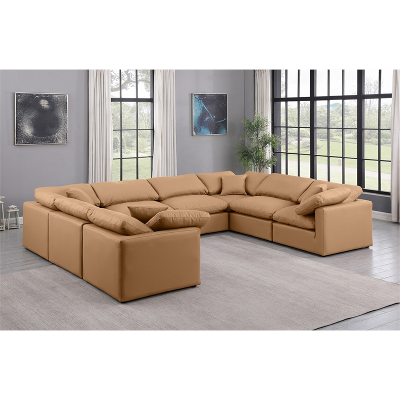 Meridian Furniture Indulge Vegan Leather U-Shaped Modular Sectional in Orange